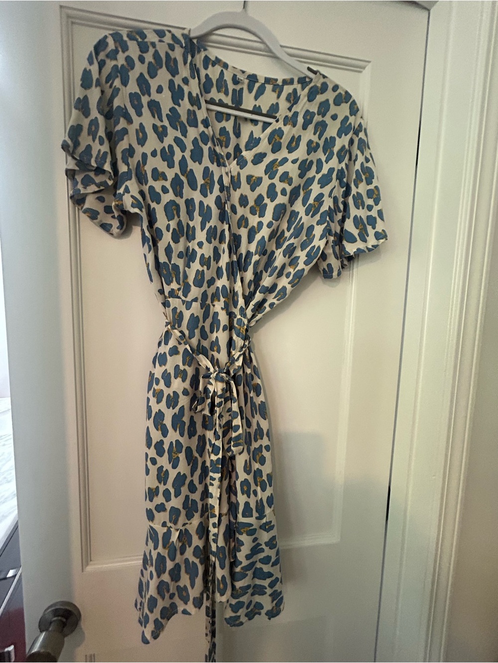 Blue Leopard Print Wrap Dress - Lightweight Women’s Dress